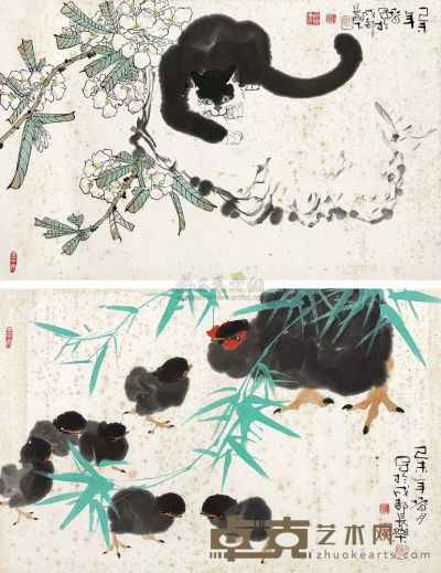 谭昌镕 花鸟 （二帧） 镜片 43×67cm×2