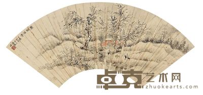 吴穀祥 寒林古寺 扇面 18×49cm