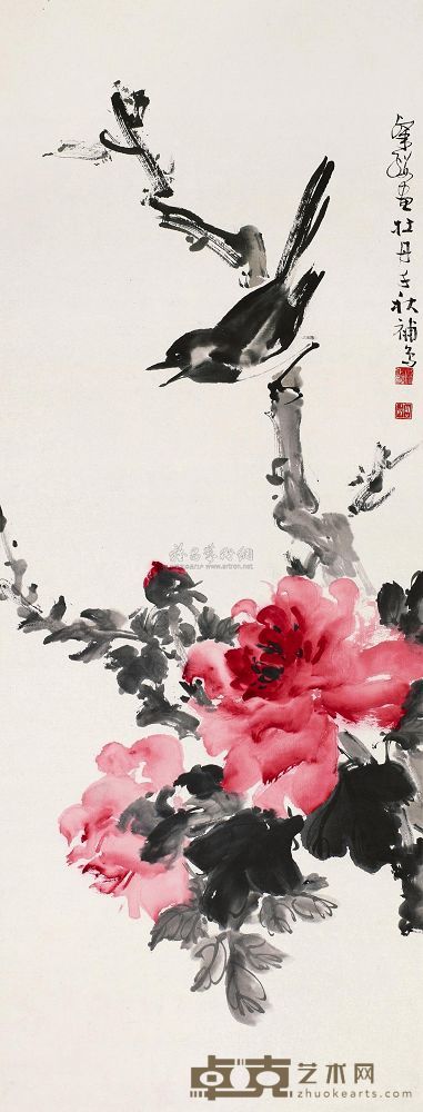 周千秋 梁粲缨 花鸟 立轴 100×38cm