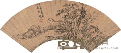钱旭 1587年作 松林幽居 扇片 