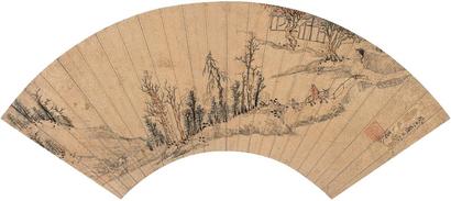 谢道龄 1653年作 行旅图 扇片