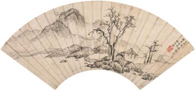 杜大绶 1625年作 疏林草亭 扇片