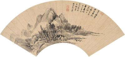 王翚 1700年作 层岩丛树 扇片