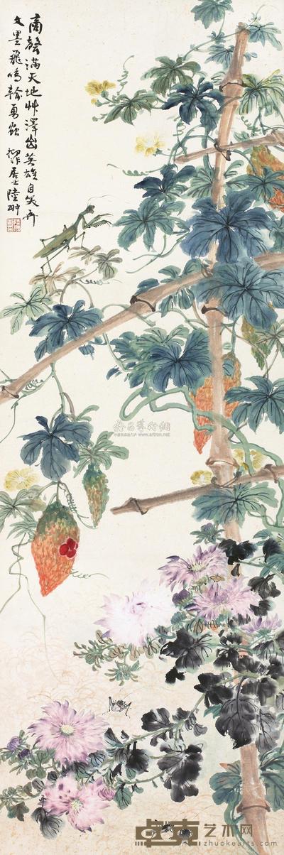陆抑非 庭院虫趣 镜片 102.5×34cm