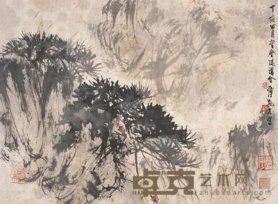 傅抱石 1947年作 携琴访友 镜片 36×49cm