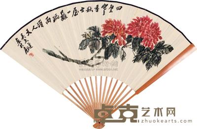 吴东迈 1962年作 东篱佳色并篆书 成扇 