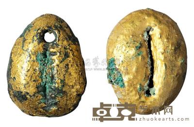 战国时期鎏金铜贝、包金贝各一枚 