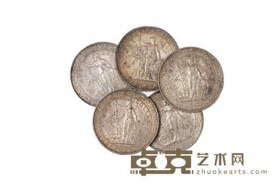 1899、1902、1909、1911年香港“站人”壹圆银币五枚 