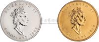 1999年加拿大枫叶一盎司金币、1998年一盎司枫叶银币各一枚