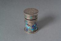 民国时期银胎珐琅福寿膏银罐一个