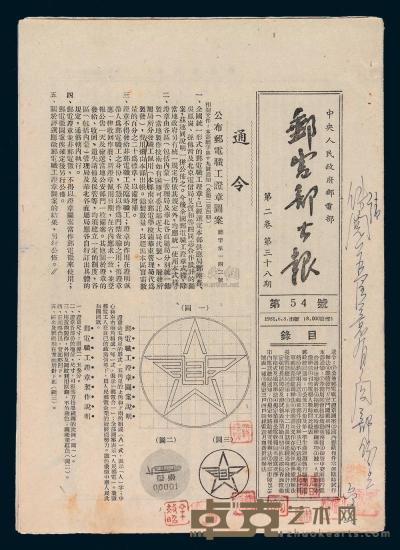 L 1951年6月8日《邮电部公报》第54号“继续发行天安门图邮票四种” 