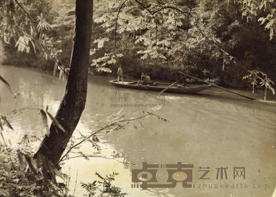 胡伯翔 约1930年代作 翠溪泛舟 20.5×28.7cm；32.5×40.4cm