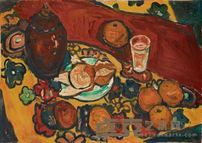 张充仁 约1950年代早期作 红与黄的静物 49.5×70cm
