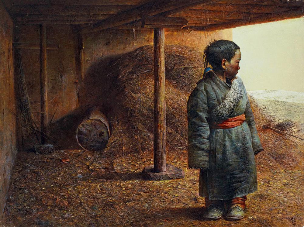 罗中立 1987年作 屋檐下的小孩76×101cm