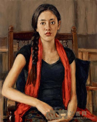 杨飞云 2009年作 披红围巾的少女 76.7×60.5cm
