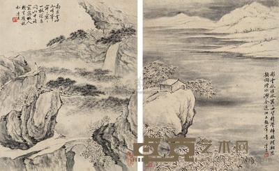陶冷月 云岫·彤云双帧 （二帧） 镜心 31.5×25.5cm×2