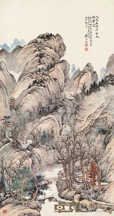 吴琴木 1930年作 寒林萧寺 立轴 105.5×55.5cm