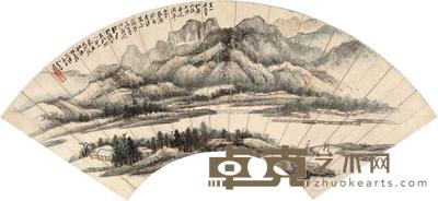 张大千 1949年作 翠岩野渡 扇面镜心 18.2×52cm