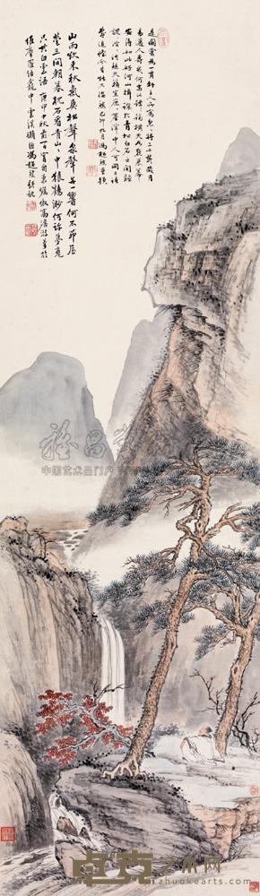 冯超然 1920年作 秋山听泉 立轴 140.5×40.5cm