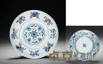 清嘉庆 斗彩暗八仙缠枝花卉纹折腰盘 直径20.5cm
