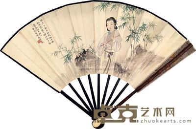 林雪岩 徐英 竹枝湘女 自作诗 成扇 18.5×50.5cm