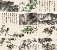 谢稚柳 山水花鸟杂画册 册页 （十二开）