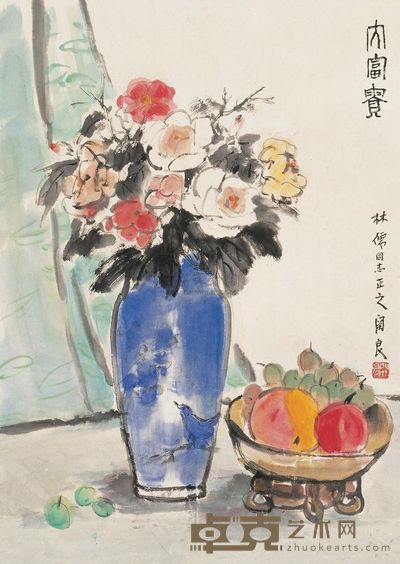 关良 瓶花图 镜片 65×47cm
