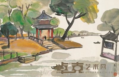 关良 西湖春早 镜片 69×46cm