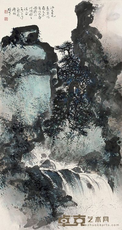 黎雄才 1982年作 松瀑图 立轴 69×37cm