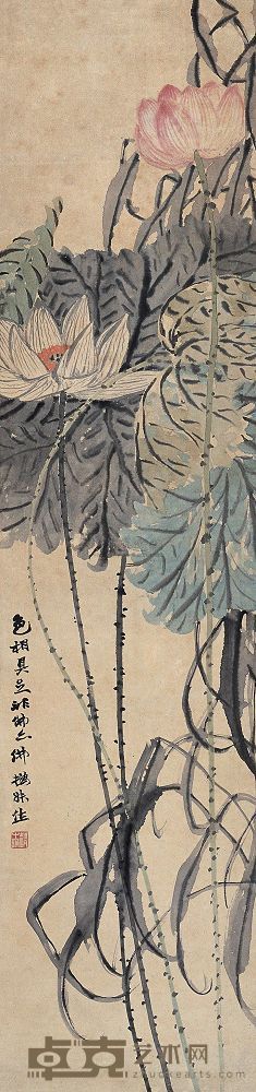 赵之谦 清莲图 立轴 134.5×32.5cm