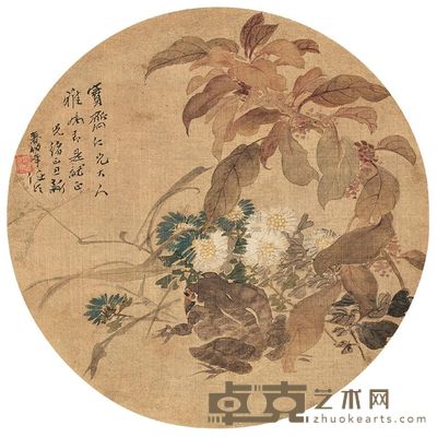 任伯年 1889年作 天中瑞景 镜片 直径26cm