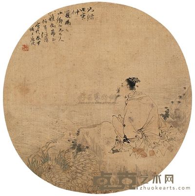 任伯年 1878年作 高士观海图 镜片 直径28cm
