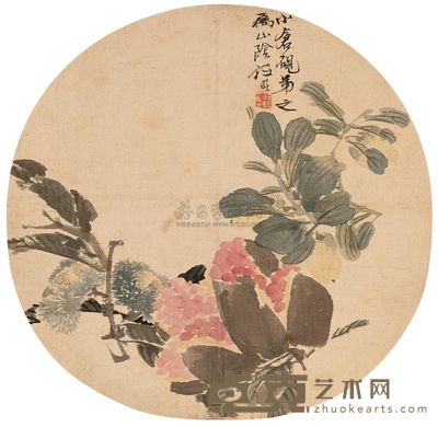 任伯年 花卉 镜片 直径26cm