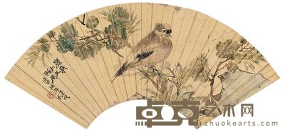任伯年 1872年作 桃花栖禽 镜片 52×18.5cm