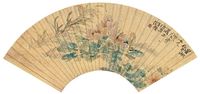 任伯年 1870年作 花卉蜻蜓 镜片