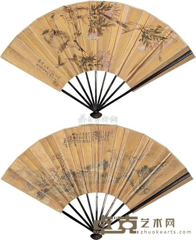任伯年 1886年作 高枝鸣禽 成扇 52.5×18.5cm