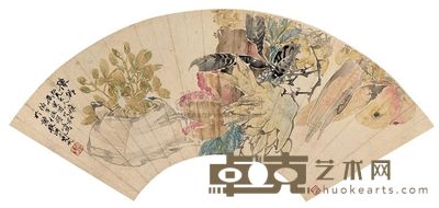 任伯年 1873年作 清供图 镜片 52×18cm