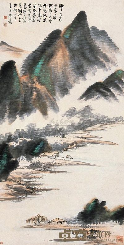 张大千 云山远渚 镜片 55.5×108.5cm