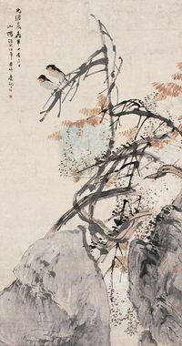 任伯年 1892年作 紫藤双燕 立轴