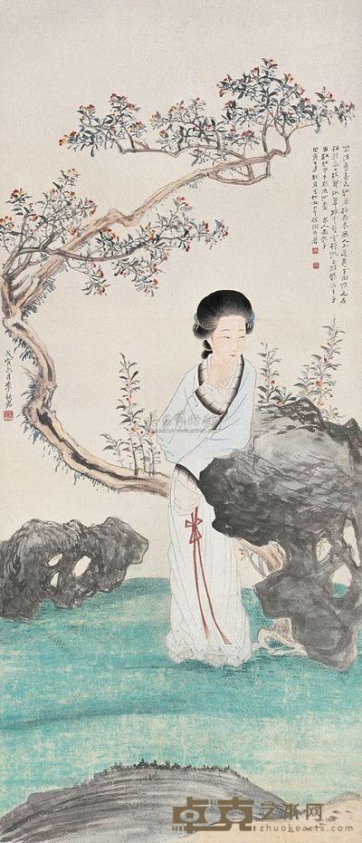 张大千 李秋君 1938年作 紫陌寻春图 立轴 126×54cm