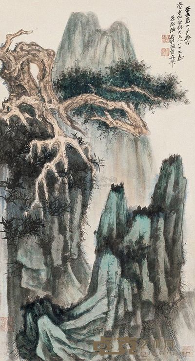 张大千 1961年作 柏寿图 立轴 89.5×48.5cm