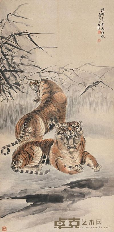张善孖 双虎图 立轴 130×63cm