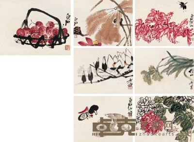 齐白石 花卉蔬果草虫 册页 （七开） 26.5×34cm×7