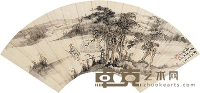 陆俨少 1953年作 松溪策杖 镜片 50×18cm