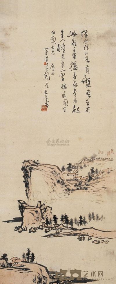 潘天寿 1945年作 浔阳江舟 立轴 124×51.5cm