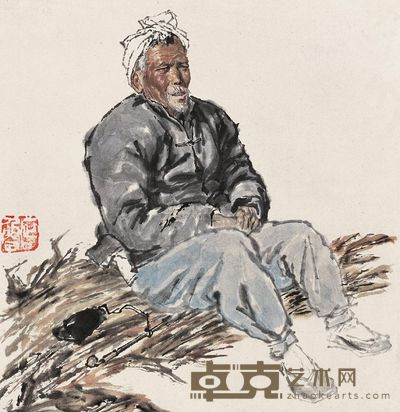 石鲁 陕北老农 立轴 34×35cm