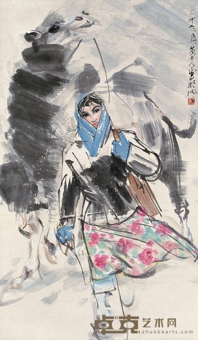 黄胄 1975年作 风雪骆驼 立轴 129×75cm