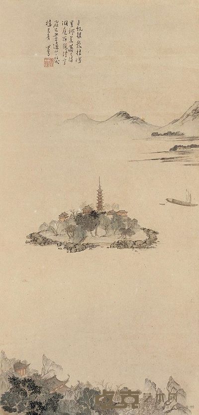 溥儒 洞庭秋帆 立轴 64×30cm