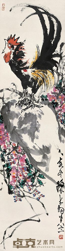 陈大羽 1995年作 报晓图 立轴 179×48cm
