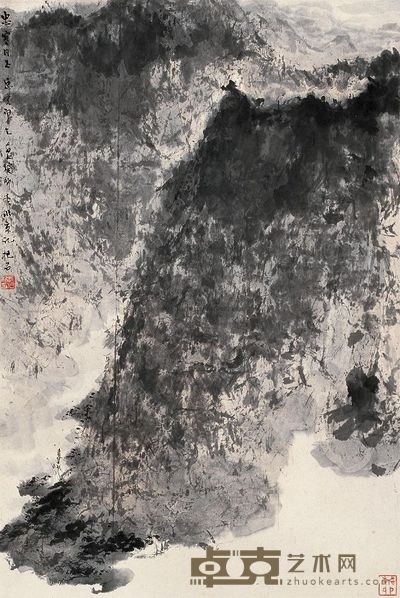 傅抱石 1963年作 高士策杖图 立轴 64×32cm